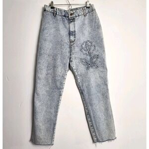 Vintage Golden Star Acid Wash Mom Jeans Floral Embroidered High Rise Size 13/14